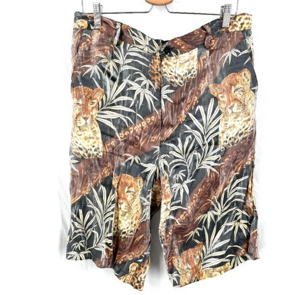 Vintage 80s 90s Bar code baggy long length wild animal shorts tigers leopard XL